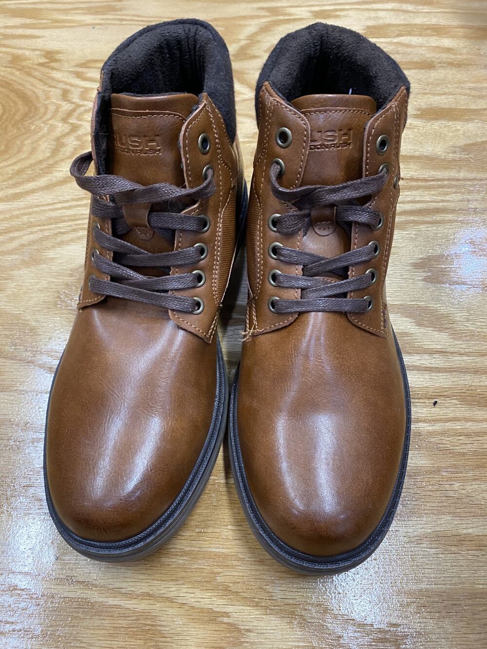 Rush by Gordon Rush Men's 9.5 Brown Faux Leather Plain Toe Lace Up Ankle Boots